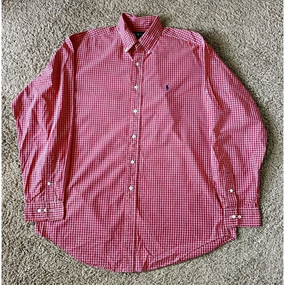 Polo Ralph Lauren Yarmouth Button Up Shirt Men's 16 34/35 Red Plaid Long Sleeve